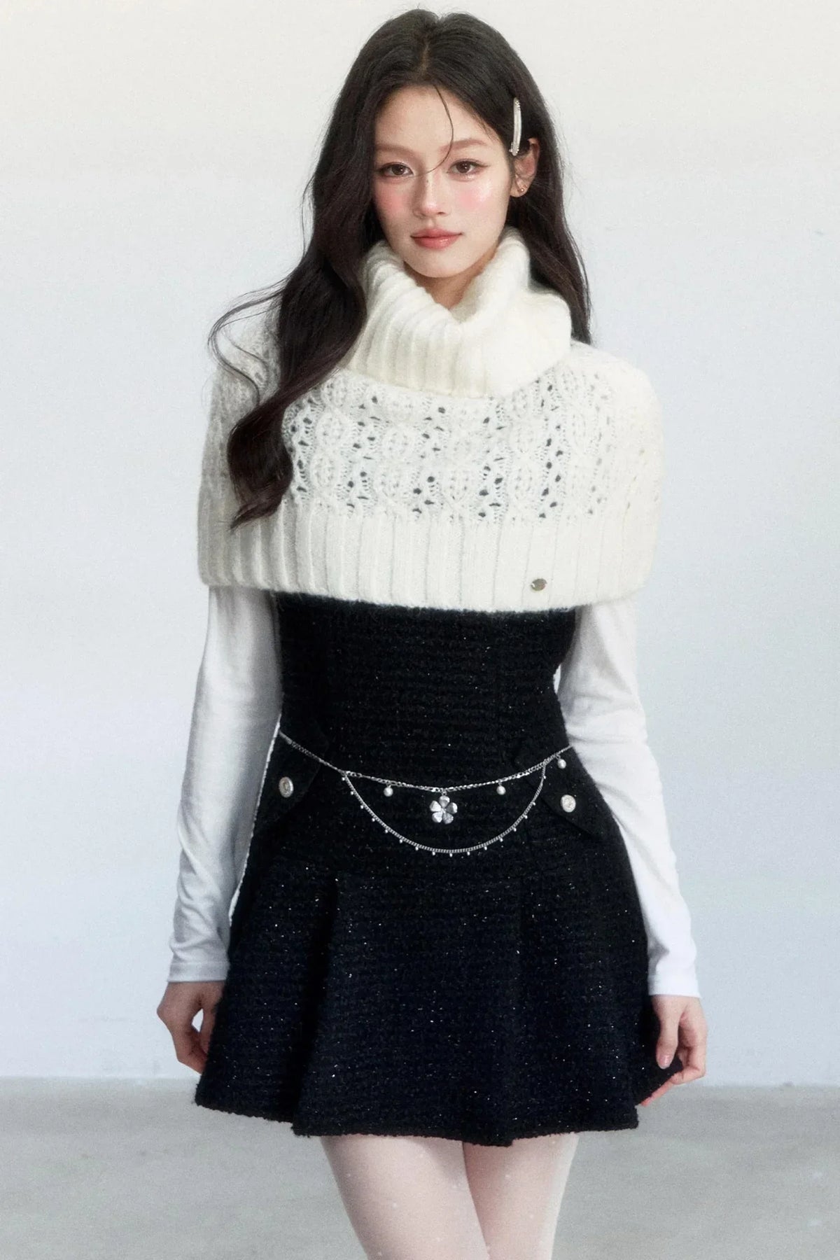 Elegant Tweed Pleated Dress