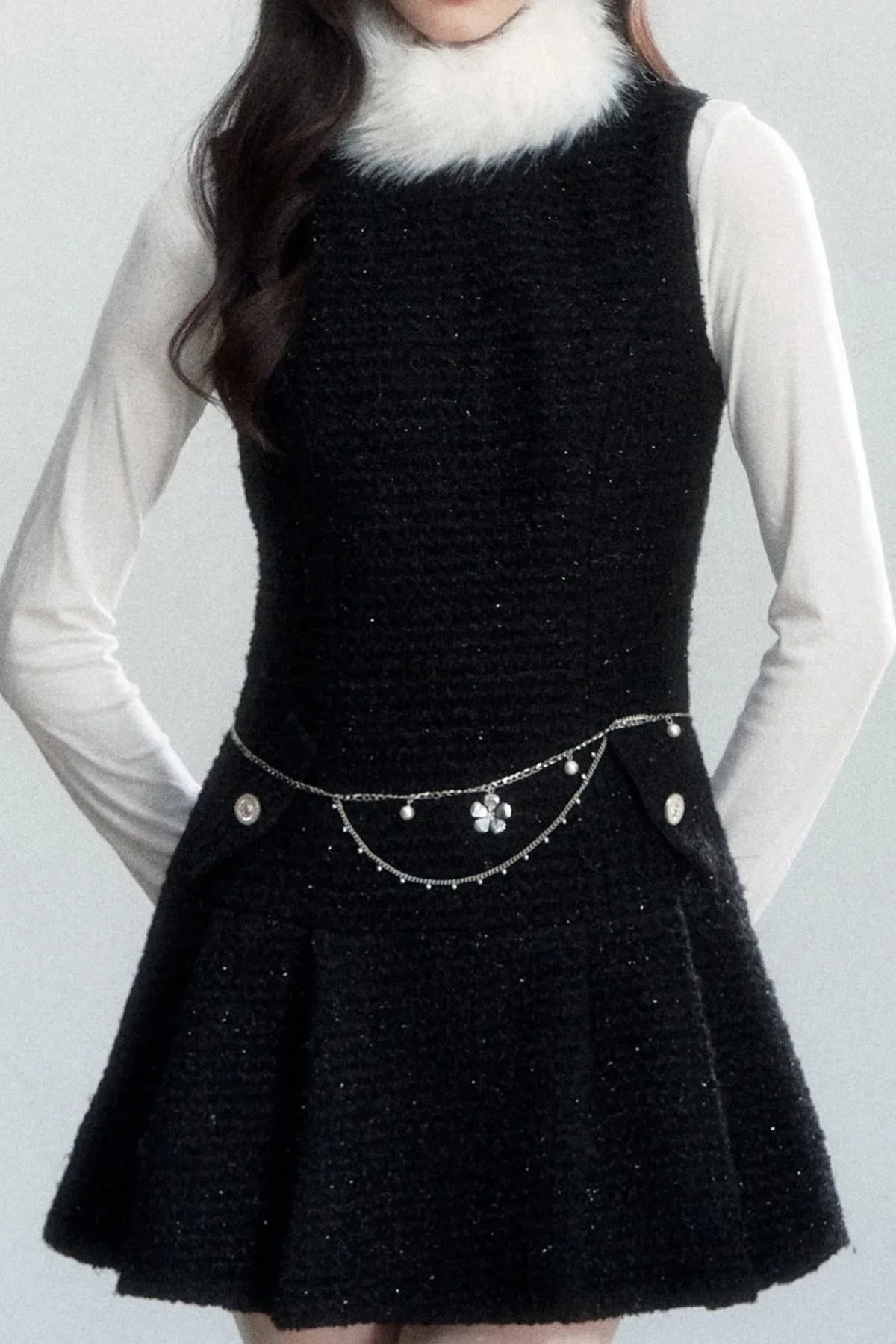 Elegant Tweed Pleated Dress