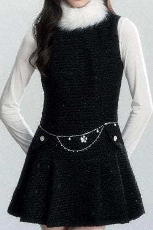 Elegant Tweed Pleated Dress