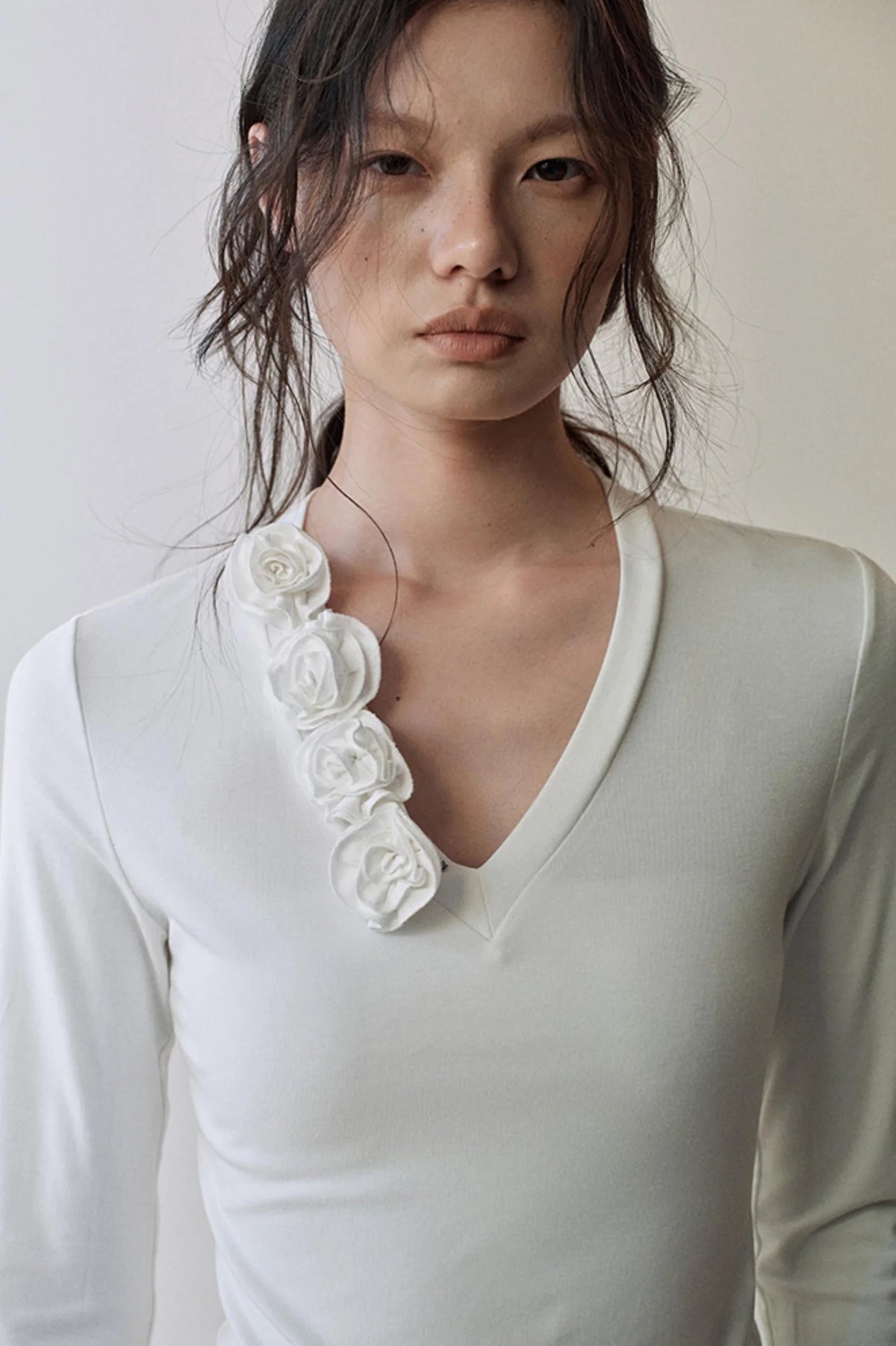 Elegant V Neck Flower T-Shirt