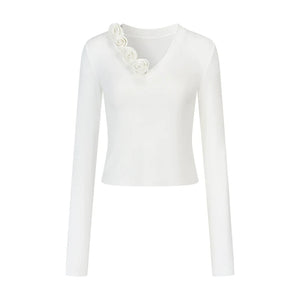 Elegant V Neck Flower T-Shirt