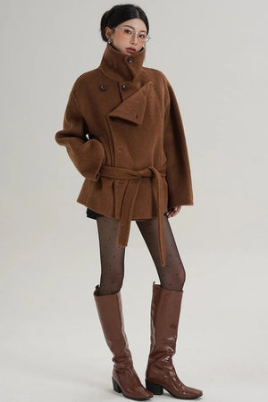 Elegant Woolen High-Waisted Coat