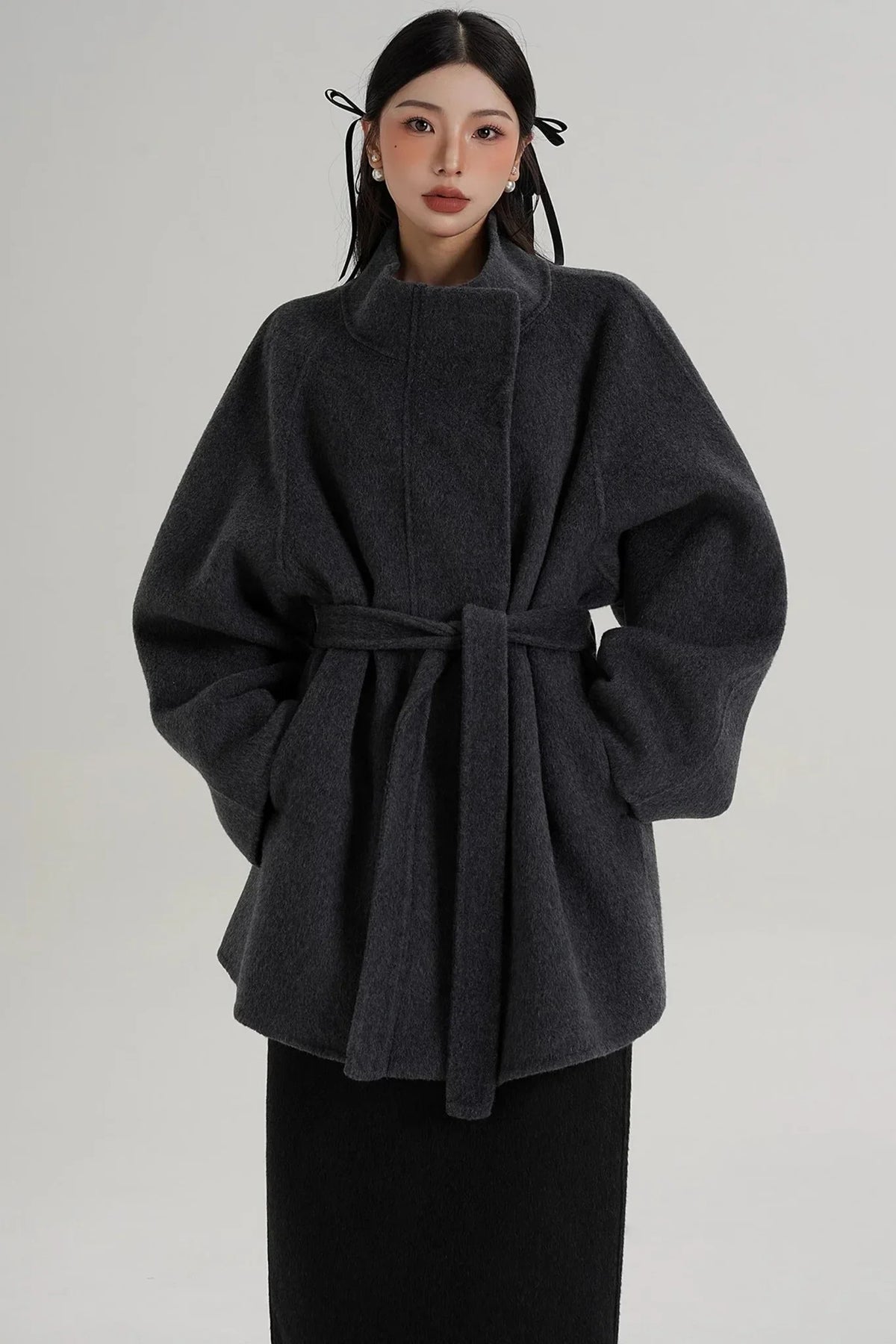 Elegant Woolen Lace-Up Coat