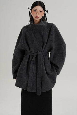 Elegant Woolen Lace-Up Coat