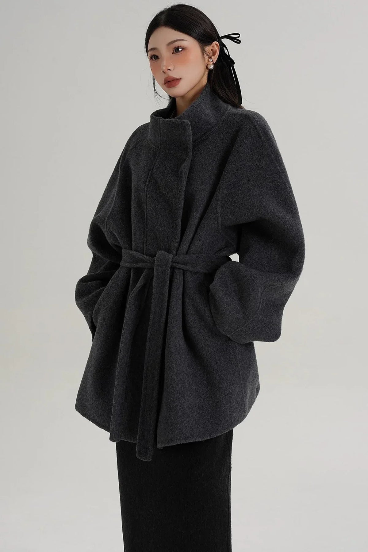 Elegant Woolen Lace-Up Coat