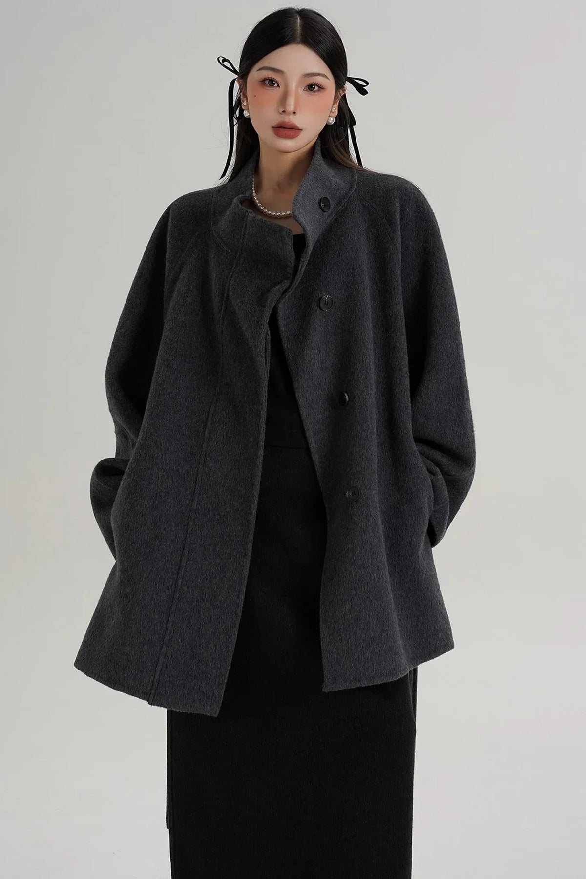 Elegant Woolen Lace-Up Coat