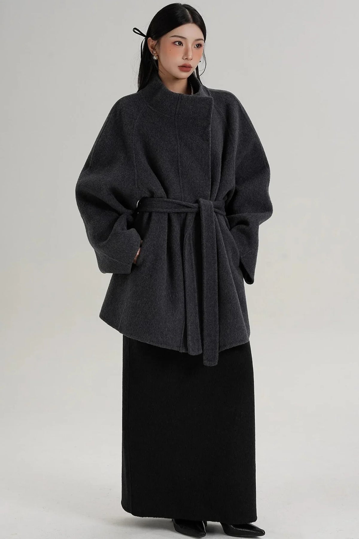 Elegant Woolen Lace-Up Coat