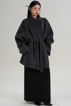 Elegant Woolen Lace-Up Coat