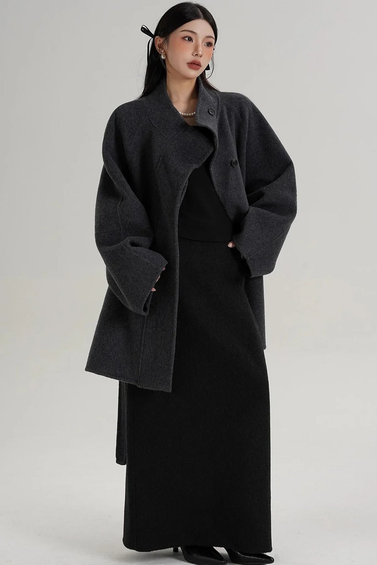 Elegant Woolen Lace-Up Coat