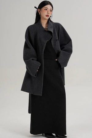 Elegant Woolen Lace-Up Coat