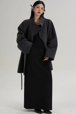 Elegant Woolen Lace-Up Coat