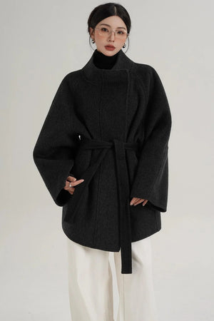 Elegant Woolen Lace-Up Coat