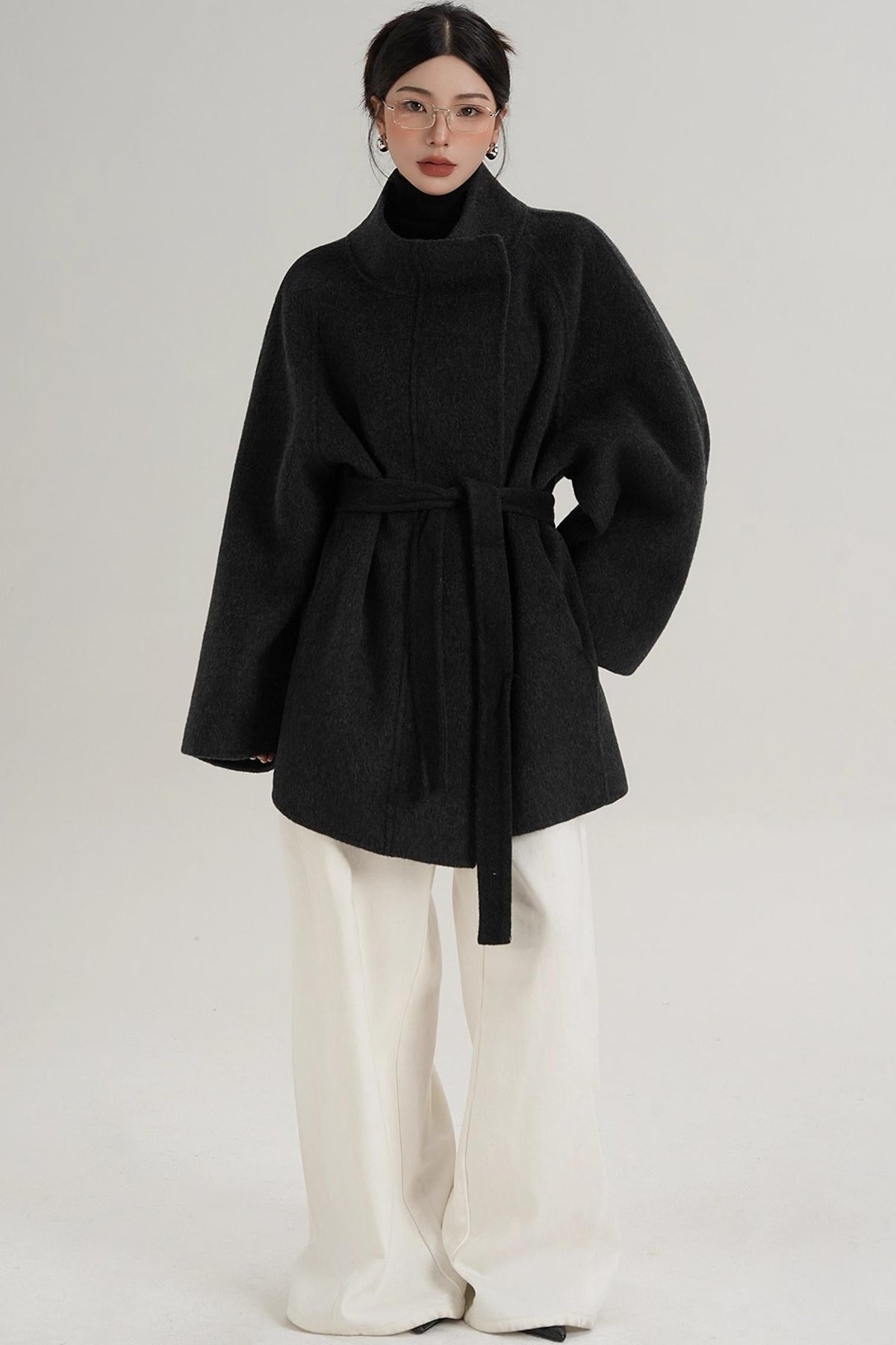 Elegant Woolen Lace-Up Coat