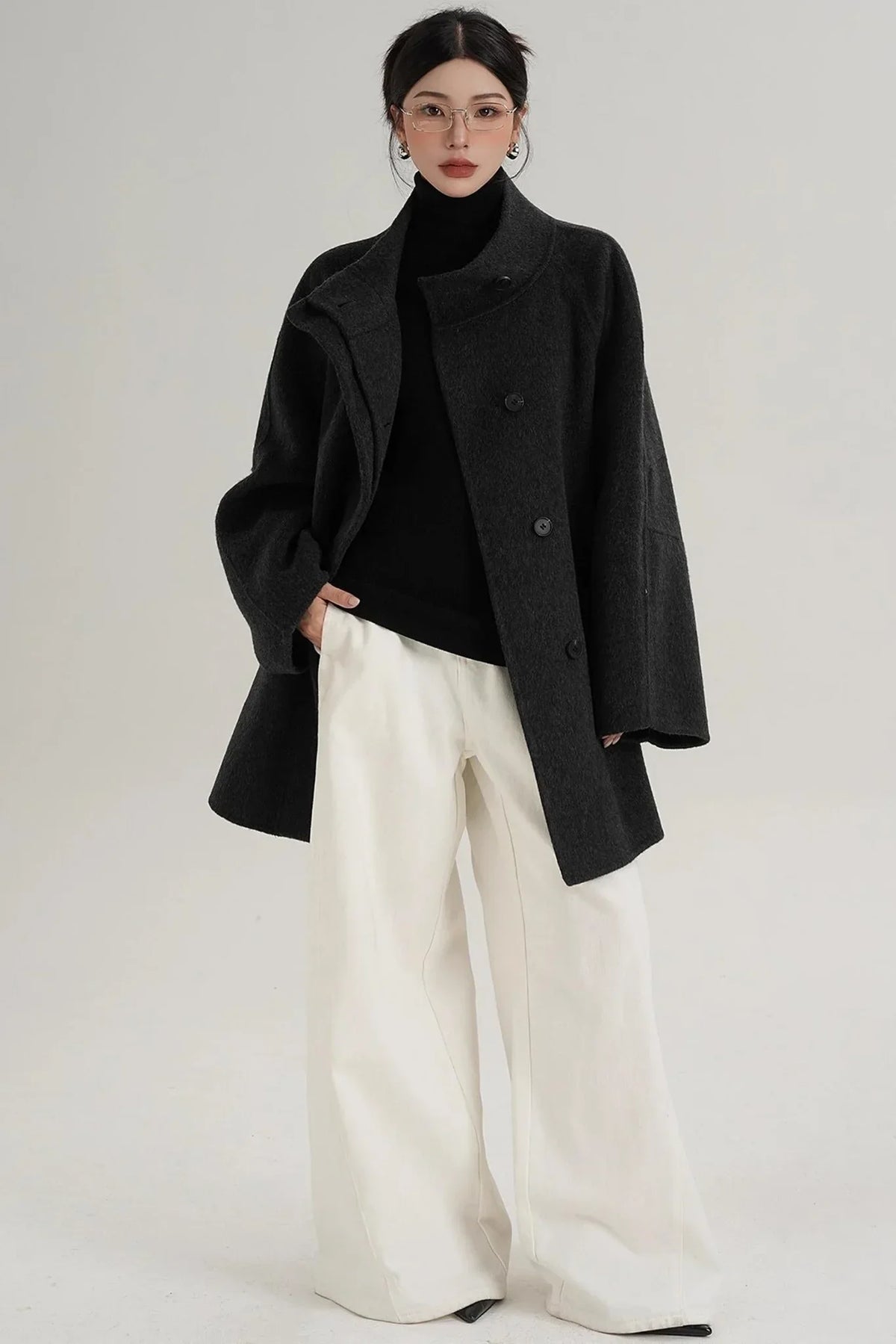 Elegant Woolen Lace-Up Coat