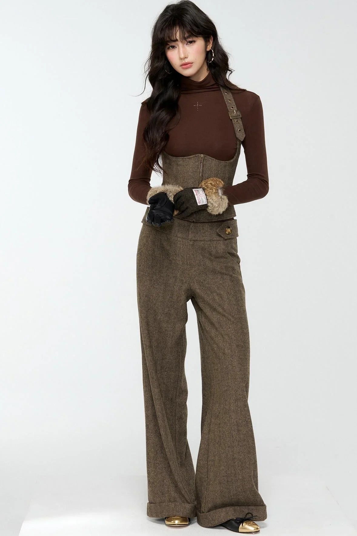 Elegant Woolen Tweed Vest Pants Set-Up
