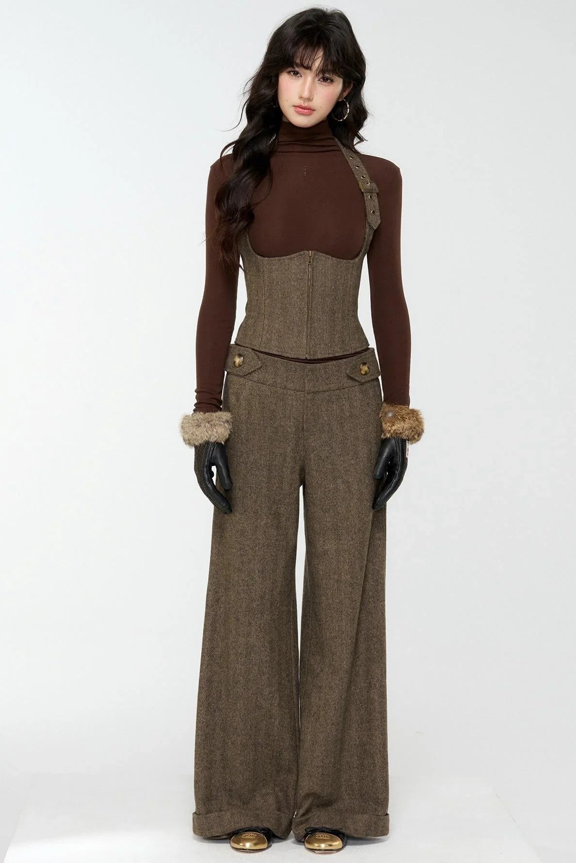 Elegant Woolen Tweed Vest Pants Set-Up