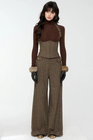 Elegant Woolen Tweed Vest Pants Set-Up