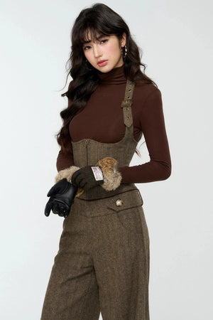 Elegant Woolen Tweed Vest Pants Set-Up