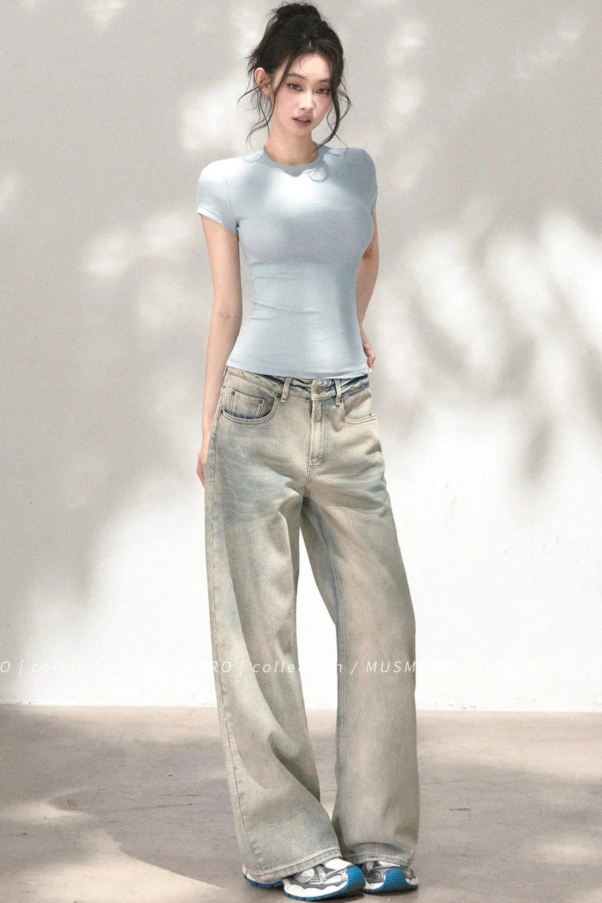 Embossed Cat Irregular Hem Bamboo Cotton T-Shirt