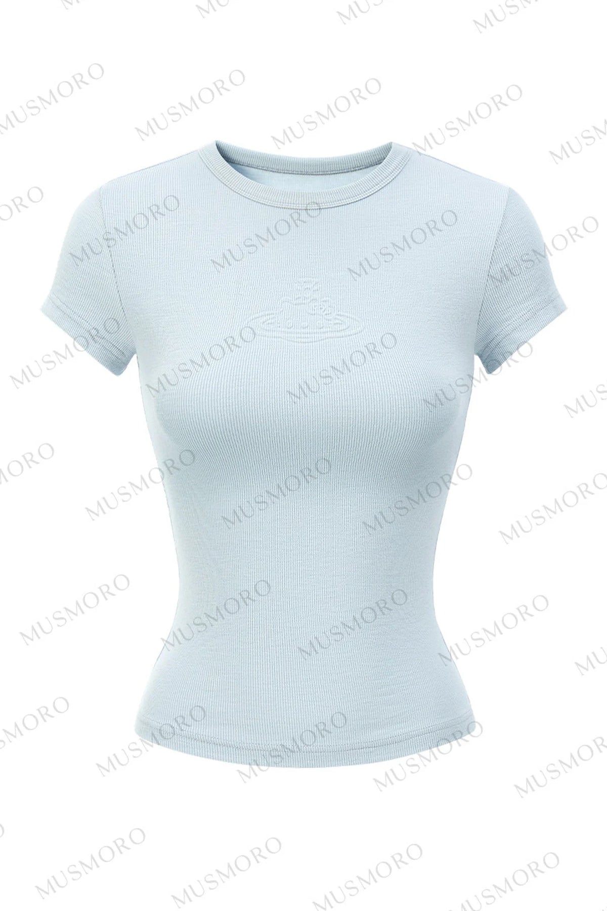 Embossed Cat Irregular Hem Bamboo Cotton T-Shirt