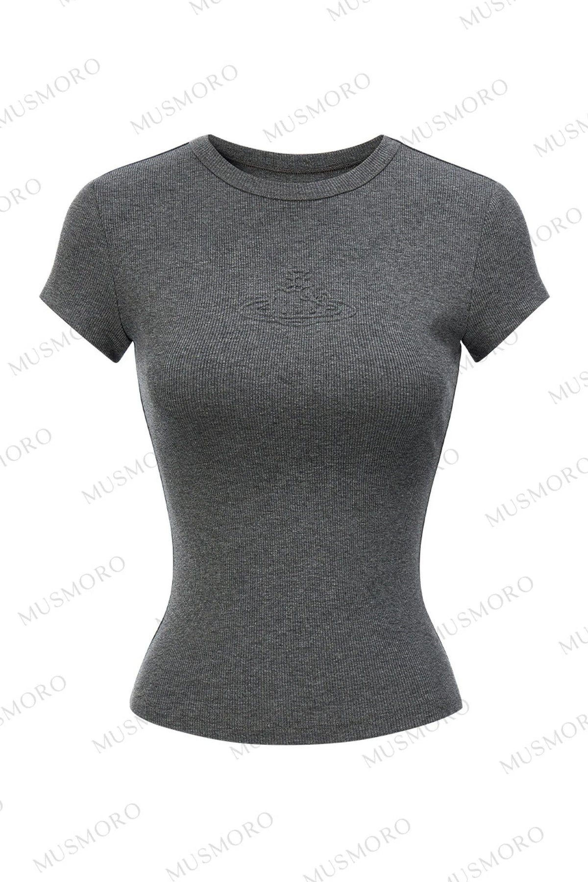 Embossed Cat Irregular Hem Bamboo Cotton T-Shirt