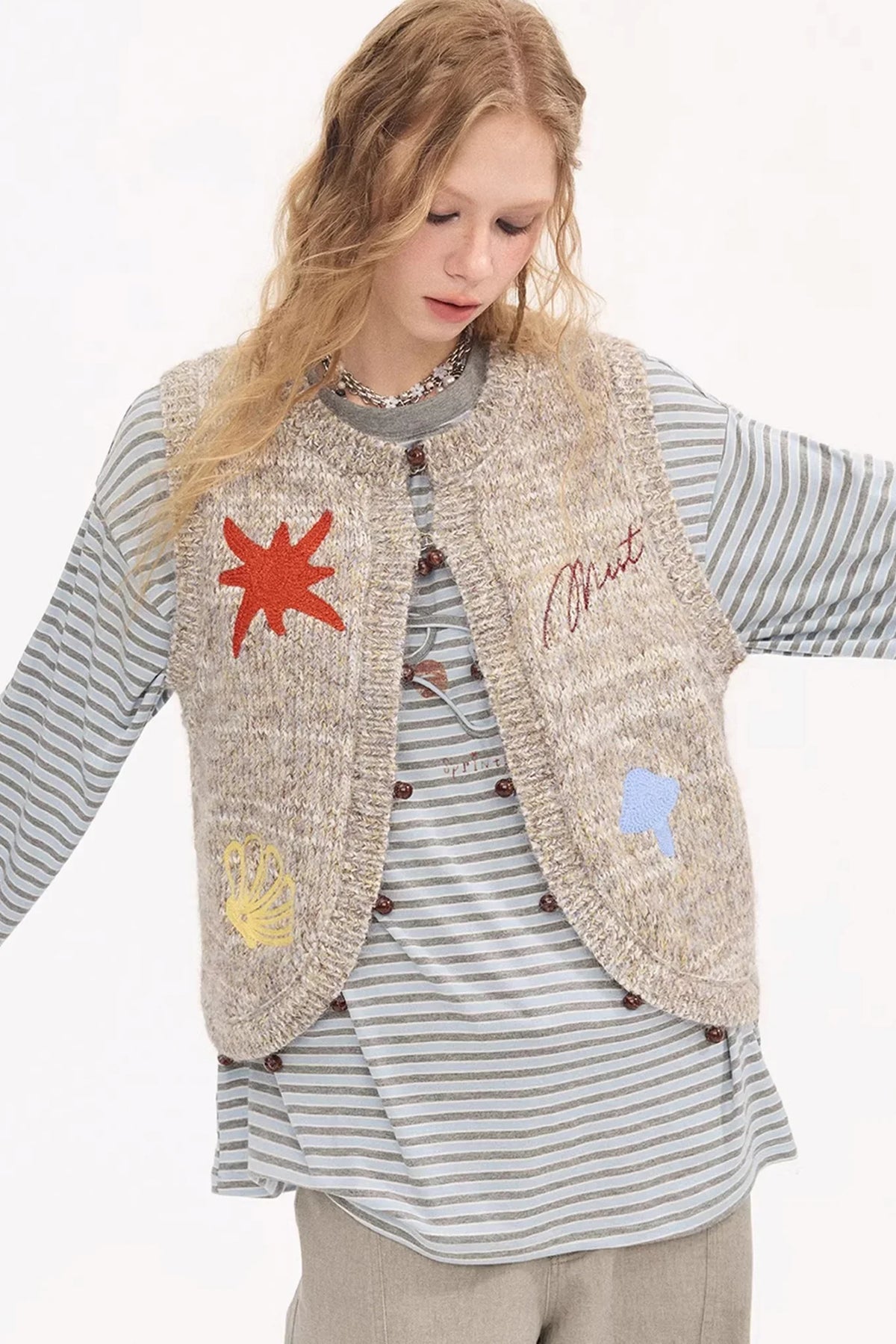 Embroidered Beaded Knitted Vest