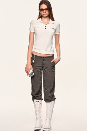 Embroidered Button-Up Polo Shirt