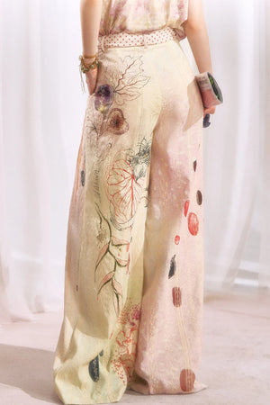 Embroidered Cat Print Wide Leg Pants