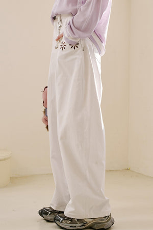 Embroidered Denim Scimitar Pants