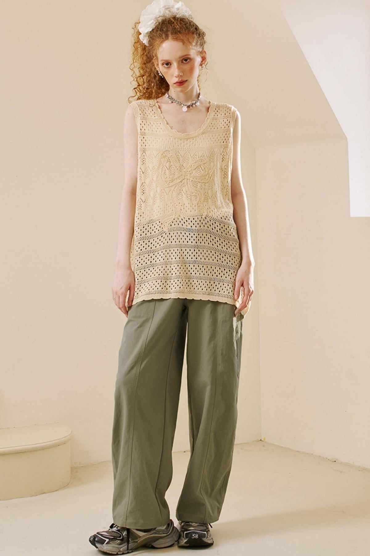 Embroidered Denim Scimitar Pants