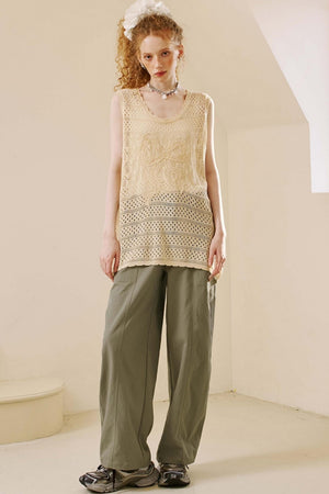 Embroidered Denim Scimitar Pants