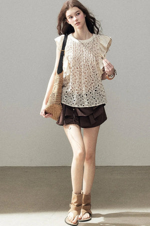 Embroidered Floral Flying Sleeve Top
