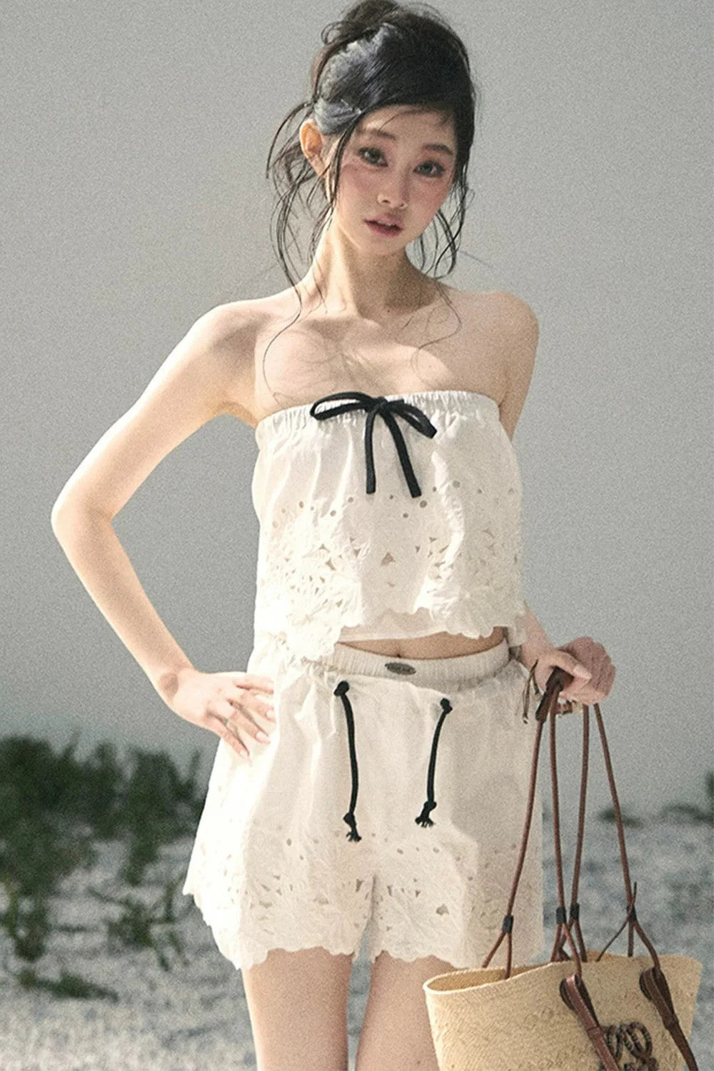 Embroidered Floral Vest and Shorts Set-Up