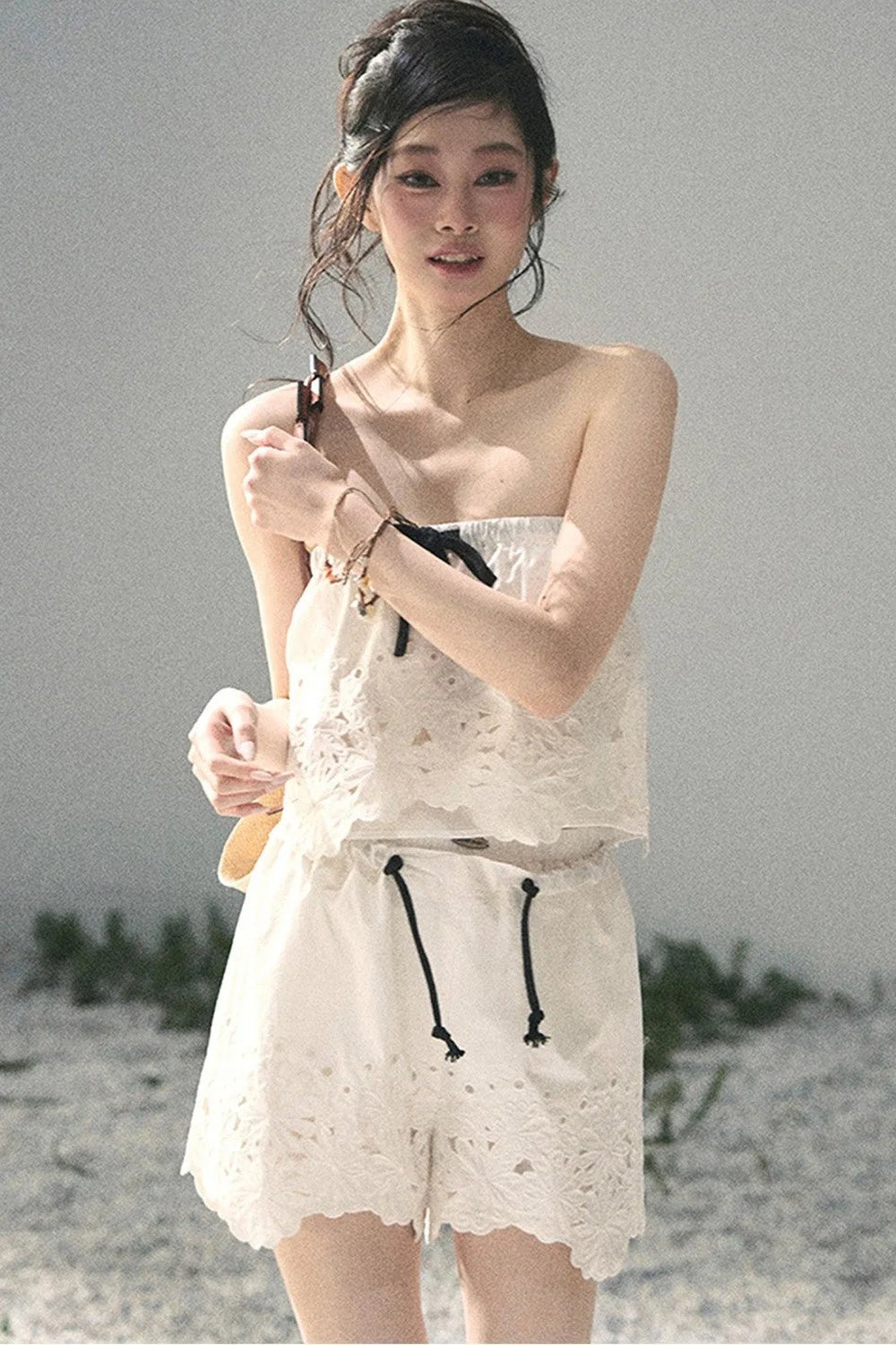 Embroidered Floral Vest and Shorts Set-Up