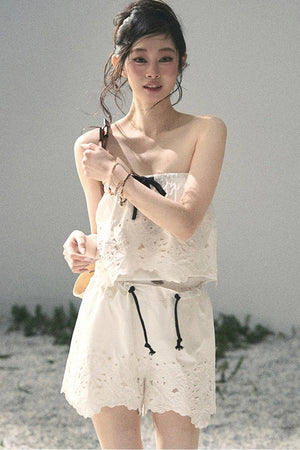 Embroidered Floral Vest and Shorts Set-Up