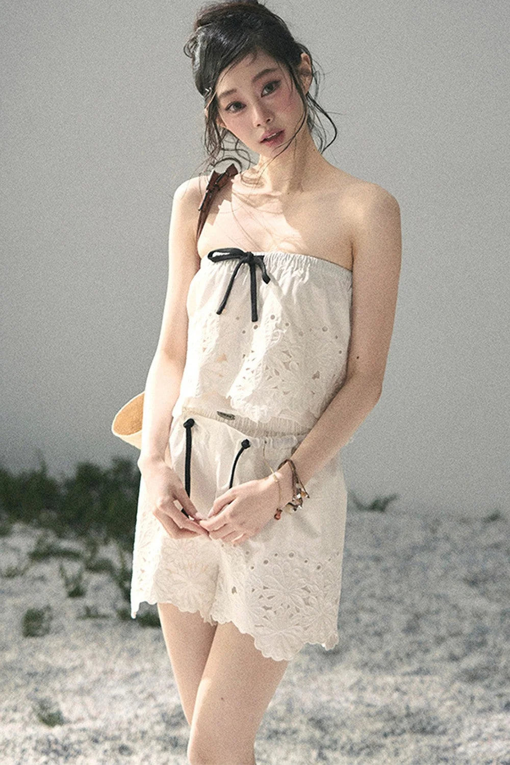 Embroidered Floral Vest and Shorts Set-Up