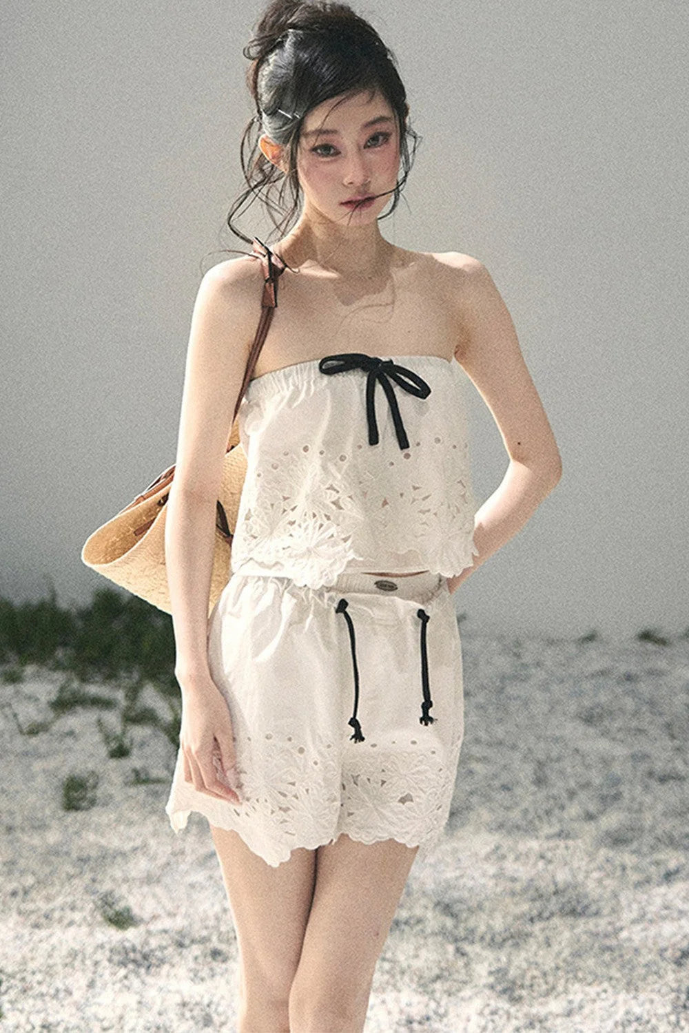 Embroidered Floral Vest and Shorts Set-Up