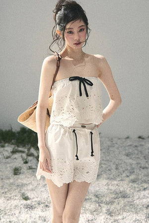 Embroidered Floral Vest and Shorts Set-Up