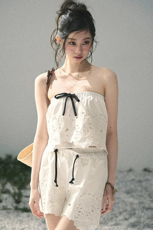 Embroidered Floral Vest and Shorts Set-Up