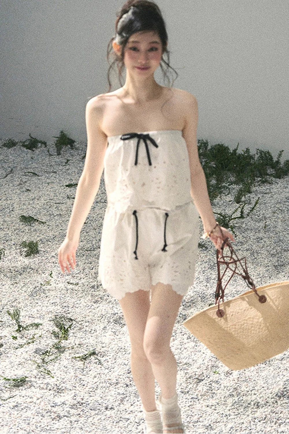 Embroidered Floral Vest and Shorts Set-Up