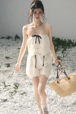 Embroidered Floral Vest and Shorts Set-Up