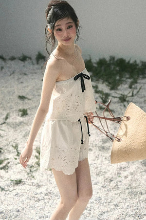 Embroidered Floral Vest and Shorts Set-Up