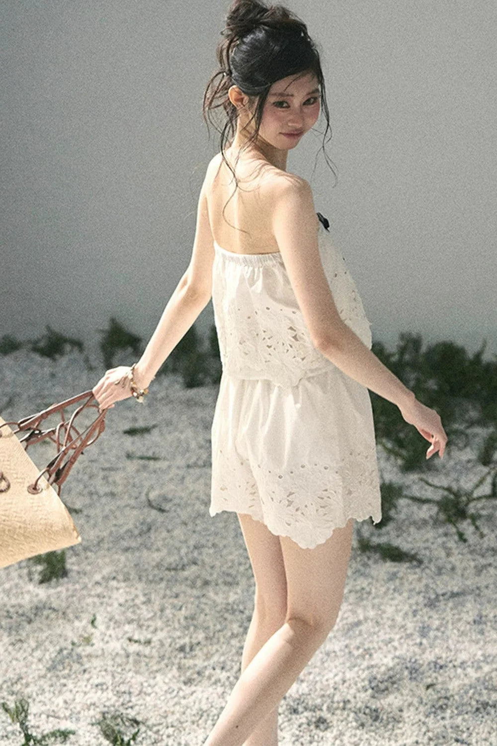Embroidered Floral Vest and Shorts Set-Up
