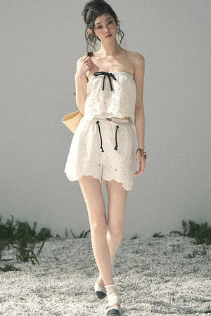 Embroidered Floral Vest and Shorts Set-Up