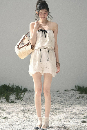 Embroidered Floral Vest and Shorts Set-Up