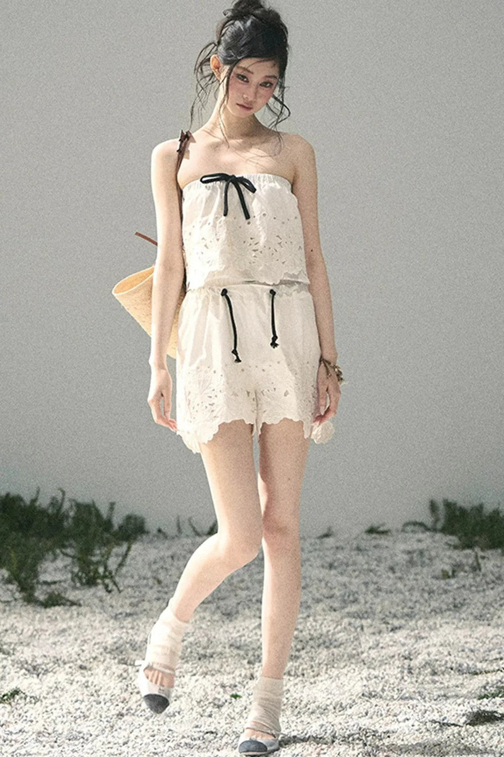 Embroidered Floral Vest and Shorts Set-Up