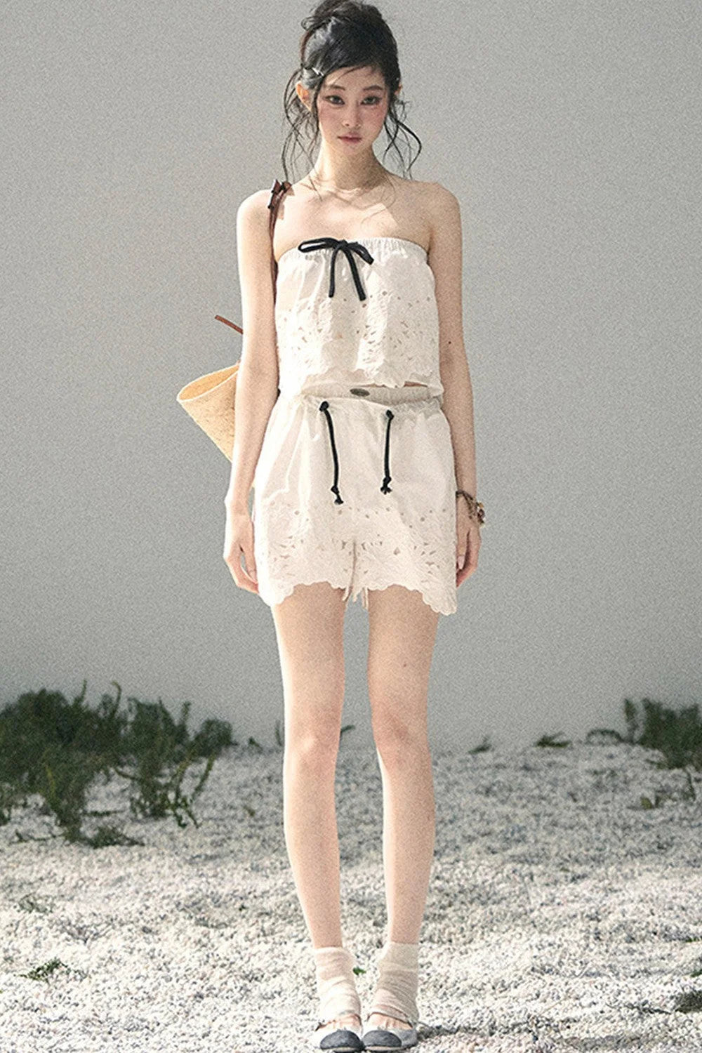 Embroidered Floral Vest and Shorts Set-Up