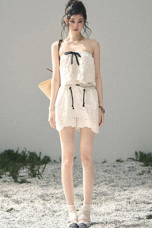 Embroidered Floral Vest and Shorts Set-Up