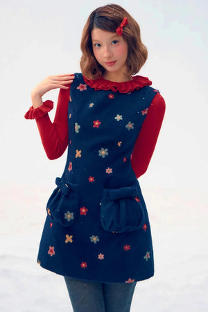 Embroidered Floral Wool Dress