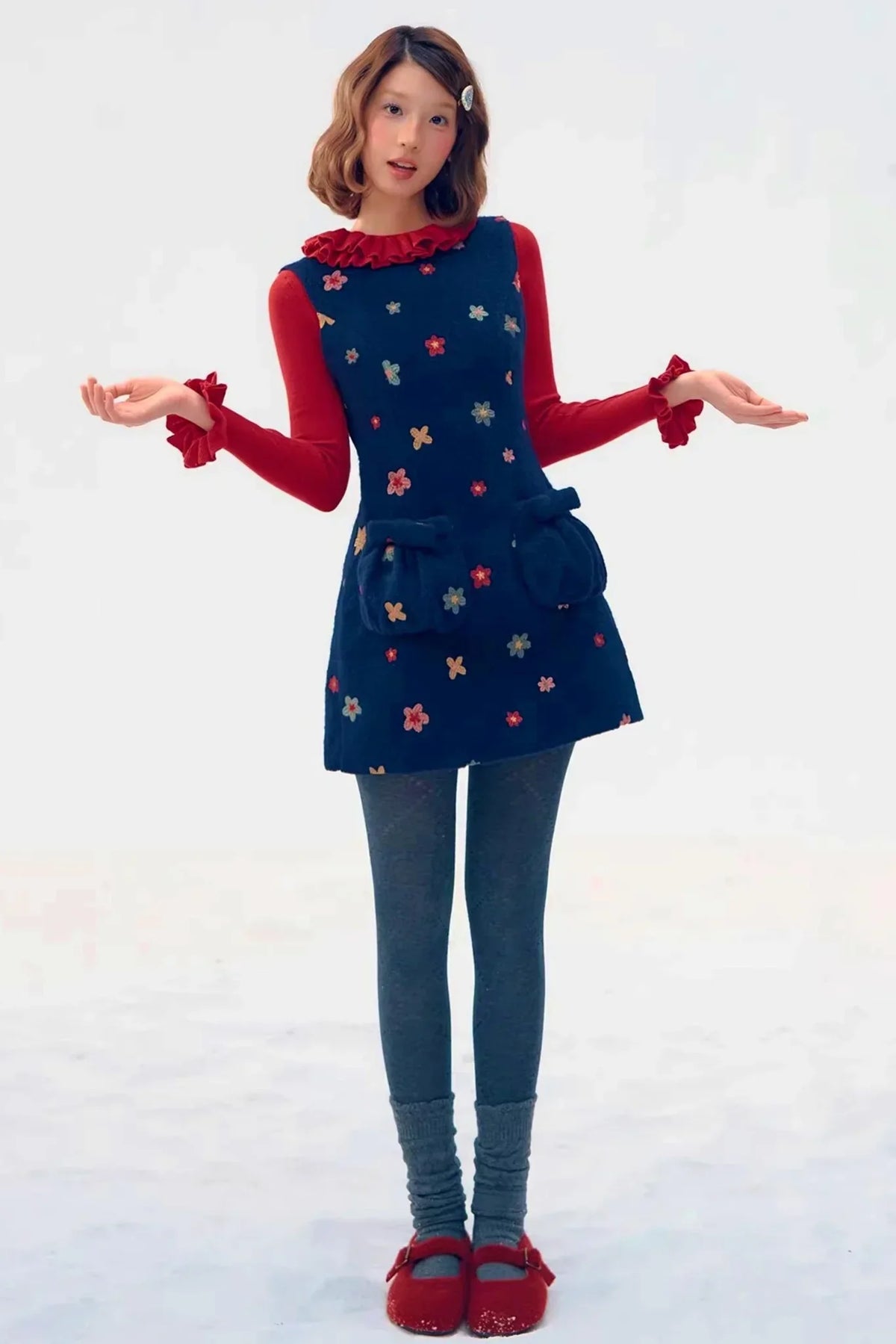 Embroidered Floral Wool Dress